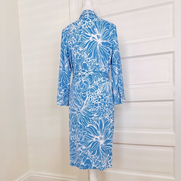 Talbots Blue and White Floral Stretch Shirtdress, Size Large - Picture 3 of 13